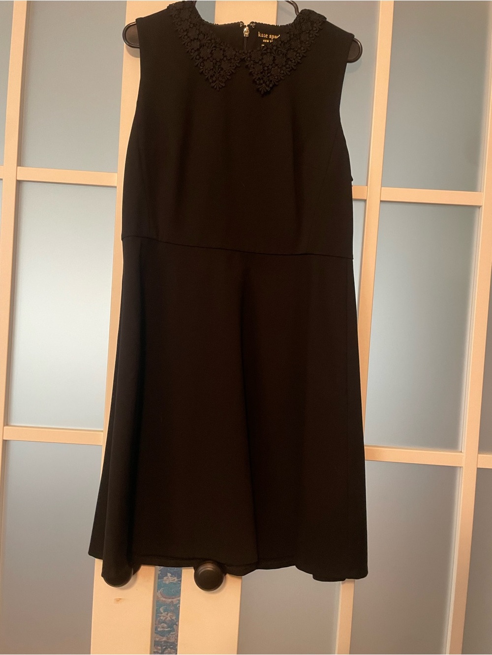 kate spade Black Sleeveless Mini Dress with Floral Peter Pan Collar Detail XL